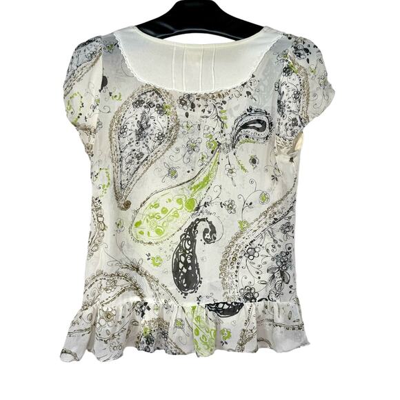 Edme & Esyllte Paisley Print Sheer Silk Peplum Blouse 6 - Picture 2 of 9